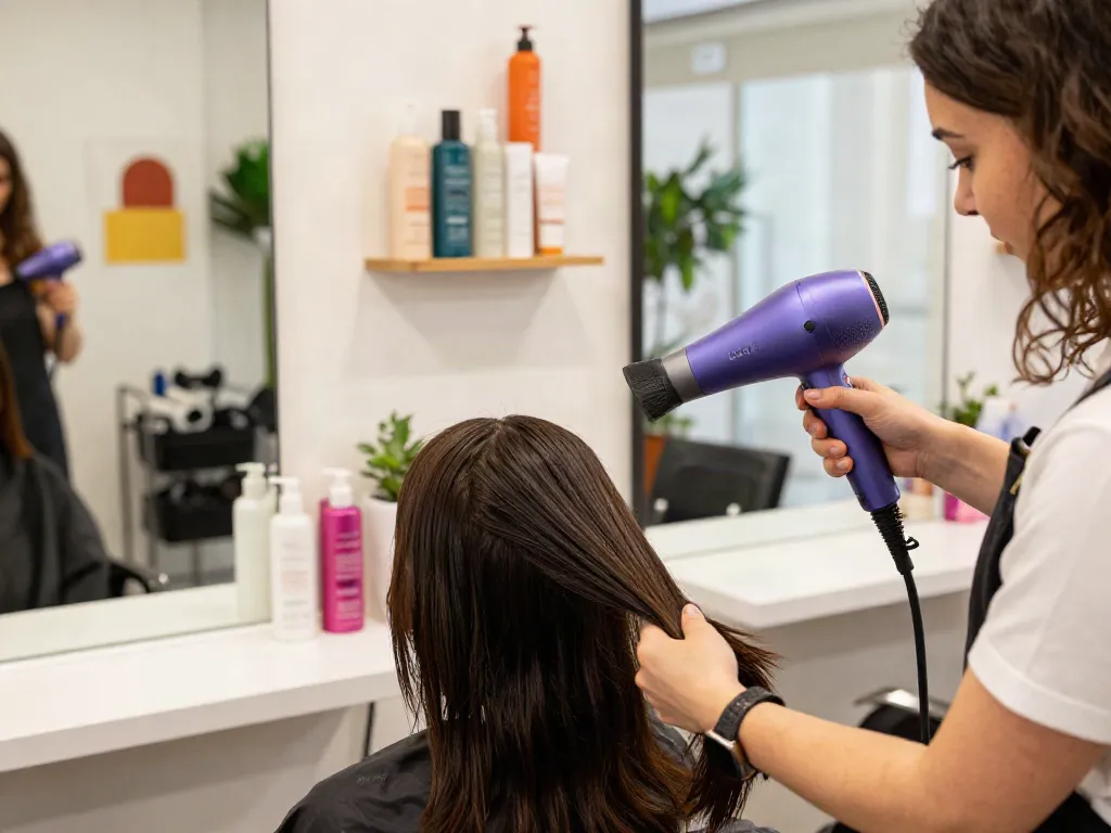Professionelle Haarpflege mit dem Laifen Föhn in einem modernen Friseursalon.